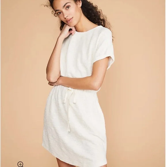 Lou & Grey Tweedknit Drawstring Dress, Size L, Tapioca Beige, Women's